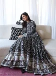 FANCY MUSLIN COTTON DIGITAL PRINT WITH FANCY LACE BORDER WORK GOWN BOTTOM WITH DUPATTA BLACK