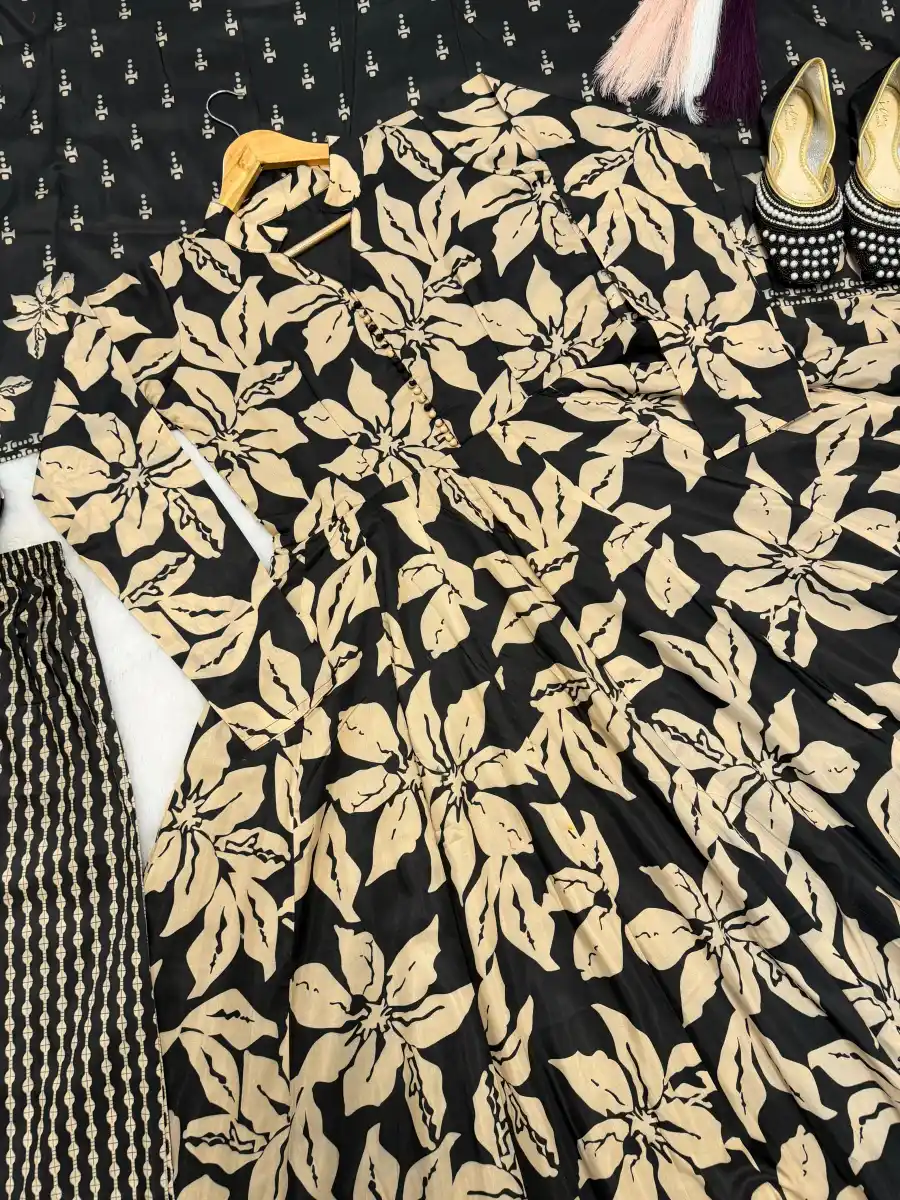 FANCY MUSLIN COTTON DIGITAL PRINT WORK GOWN BOTTOM WITH DUPATTA FESTIVE WEAR WHOLESALE PRICE ETHNIC GARMENT (1)