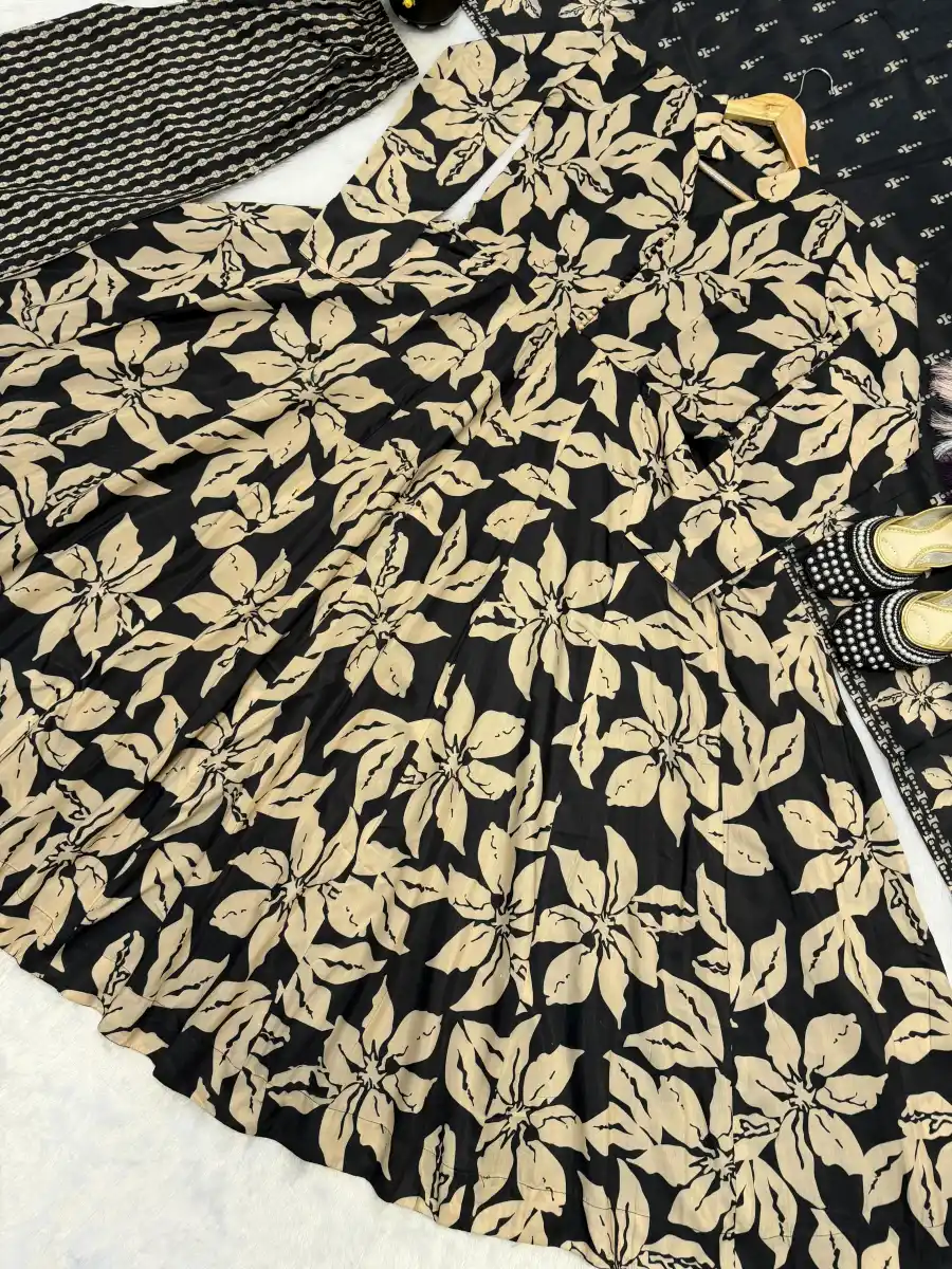 FANCY MUSLIN COTTON DIGITAL PRINT WORK GOWN BOTTOM WITH DUPATTA FESTIVE WEAR WHOLESALE PRICE ETHNIC GARMENT (11)
