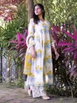 FANCY MUSLIN DIGITAL PRINT WORK GOWN PALAZZO WITH DUPATTA YELLOW