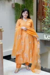 FANCY MUSLIN EMBROIDERY HANDWORK TOP BOTTOM WITH DUPATTA CREAM
