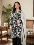 FANCY MUSLIN EMBROIDERY LACE WORK TOP PALAZZO WITH DUPATTA WHITE AND BLACK