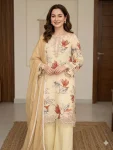 FANCY MUSLIN EMBROIDERY LACE WORK TOP PALAZZO WITH DUPATTA CREAM