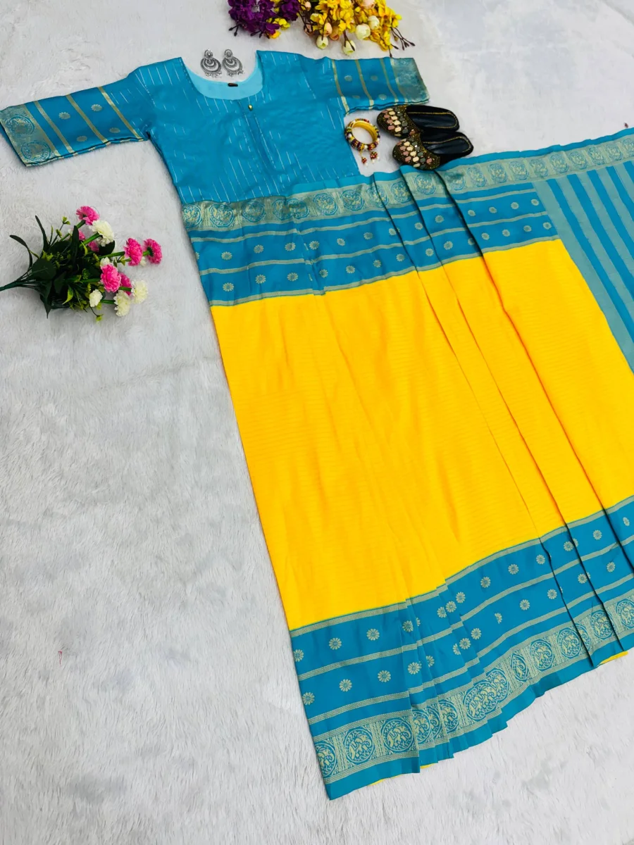 FANCY MYSORE SILK JACQUARD WORK GOWN SAREE FESTIVE WEAR WHOLESALE PRICE ETHNIC GARENT (1)