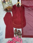FANCY NATURAL CREPE EMBROIDERY 3 MM SEQUENCE WORK WITH CUTWORK TOP PATIYALA WITH DUPATTA FESTIVE WEAR WHOLESALE PRICE ETHNIC GARMENT (21)