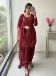FANCY NATURAL CREPE EMBROIDERY 3 MM SEQUENCE WORK WITH CUTWORK TOP PATIYALA WITH DUPATTA FESTIVE WEAR WHOLESALE PRICE ETHNIC GARMENT (21)