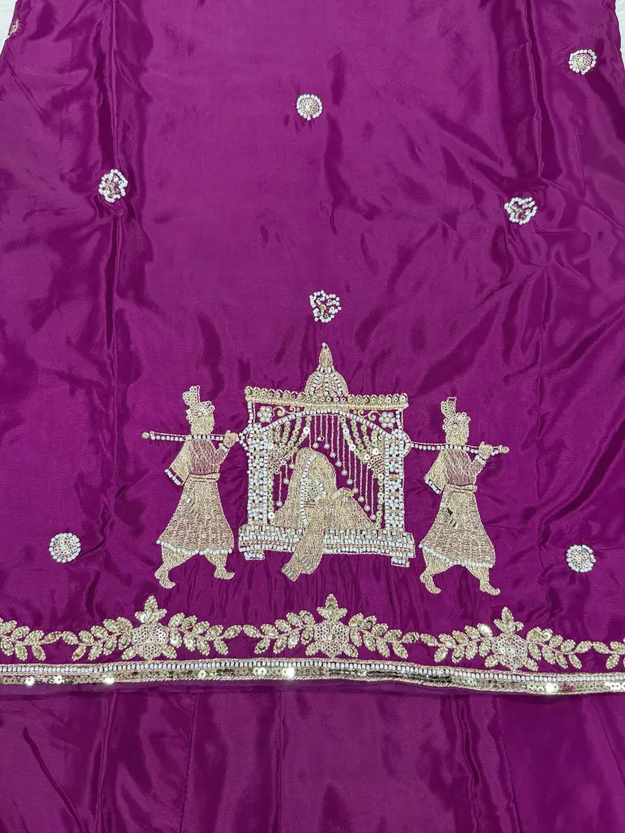 FANCY NATURAL CREPE EMBROIDERY SEQUENCE HANDWORK TOP LEHENGA WITH DUPATTA FESTIVE WEAR WHOLESALE PRICE ETHNIC GARMENT (1)