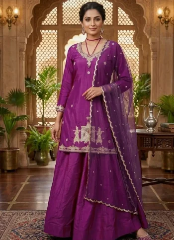 FANCY NATURAL CREPE EMBROIDERY SEQUENCE HANDWORK TOP LEHENGA WITH DUPATTA PURPLE