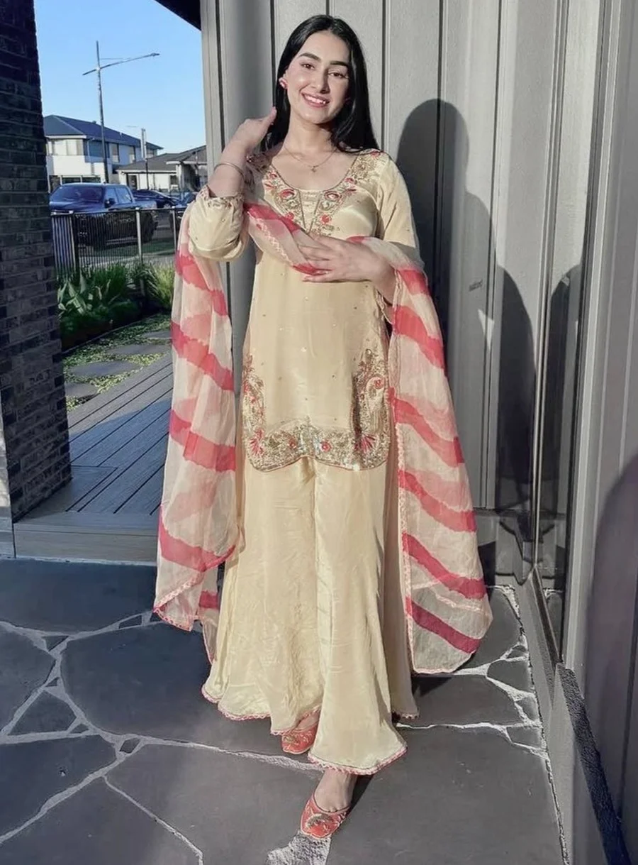 FANCY NATURAL CREPE SILK EMBROIDERY AND SEQUENCE WORK TOP PALAZZO WITH DUPATTA FESTIVE WEAR WHOLESALE PRICE ETHNIC GARMENT (3)