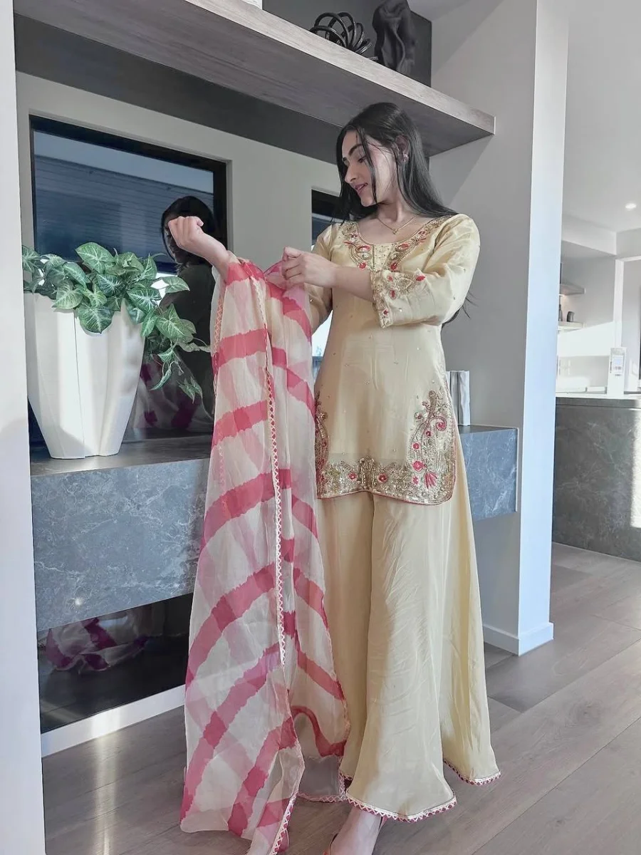 FANCY NATURAL CREPE SILK EMBROIDERY AND SEQUENCE WORK TOP PALAZZO WITH DUPATTA FESTIVE WEAR WHOLESALE PRICE ETHNIC GARMENT (7)
