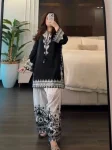 FANCY NATURAL CREPE SILK EMBROIDERY WORK TOP PATIYALA WITH DUPATTA BLACK AND WHITE