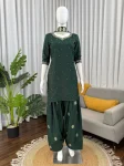 FANCY NATURAL CREPE THREAD WITH SEQUENCE WORK& PEARL WORK TOP PATIYALA WITH DUPATTA GREEN