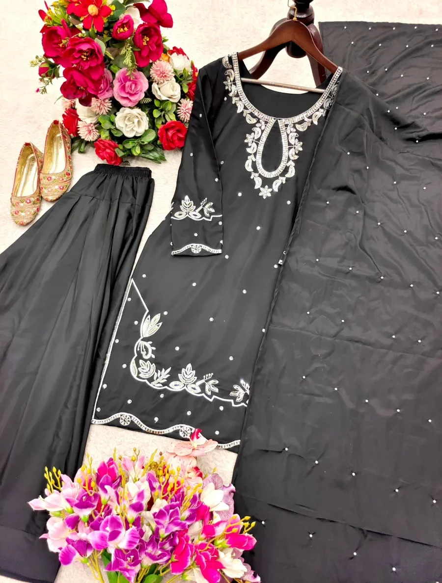 FANCY NATURAL SATIN EMBROIDERY 5 MM SEQUENCE WORK TOP PATIYALA WITH DUPATTA FESTIVE WEAR WHOLESALE PRICE ETHNIC GARMENT (7)