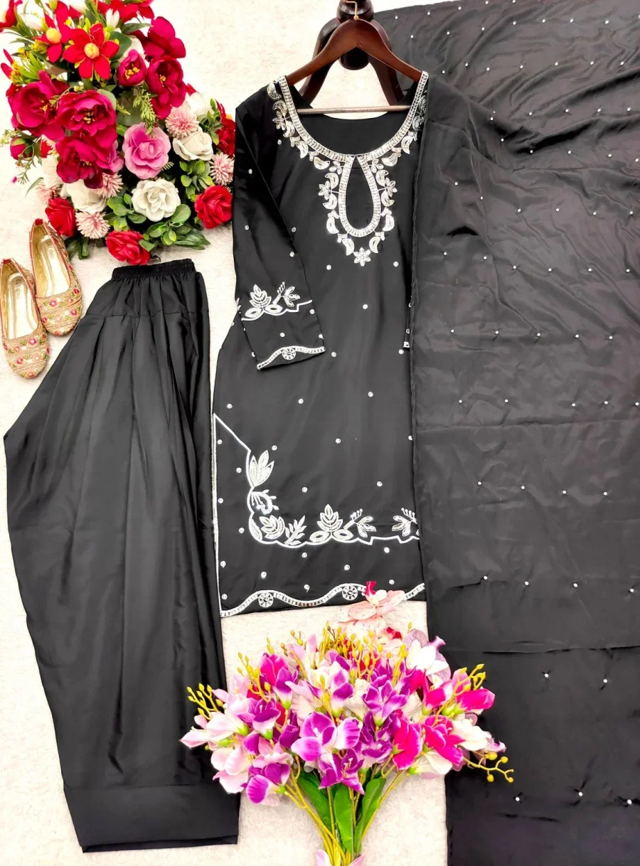 FANCY NATURAL SATIN EMBROIDERY 5 MM SEQUENCE WORK TOP PATIYALA WITH DUPATTA FESTIVE WEAR WHOLESALE PRICE ETHNIC GARMENT (8)
