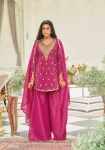 FANCY NATURAL SILK EMBROIDERY CHAIN SEQUENCE WITH FANCY CUT WORK TOP PALAZZO WITH DUPATTA FESTIVE WEAR WHOLESALE PRICE ETHNIC GARMENT (3)
