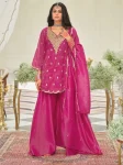 FANCY NATURAL SILK EMBROIDERY CHAIN SEQUENCE WITH FANCY CUT WORK TOP PALAZZO WITH DUPATTA FESTIVE WEAR WHOLESALE PRICE ETHNIC GARMENT (3)