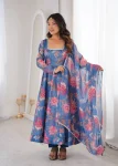 FANCY ORGANZA FLORAL PRINT WORK GOWN BOTTOM WITH DUPATTA FESTIVE WEAR WHOLESALE PRICE ETHNIC GARMENT (11)
