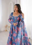 FANCY ORGANZA FLORAL PRINT WORK GOWN BOTTOM WITH DUPATTA FESTIVE WEAR WHOLESALE PRICE ETHNIC GARMENT (11)