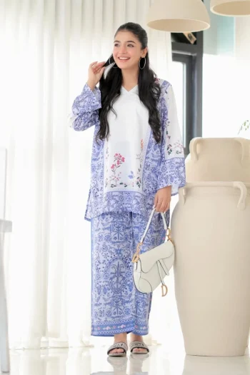 FANCY RAYON COTTON DIGITAL PRINT WORK CO-ORD SET LAVENDER