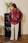 FANCY RAYON COTTON DIGITAL PRINTED WORK TOP PENT SET MAROON