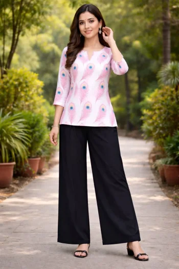 FANCY  RAYON DIGITAL PRINT WORK TOP PALAZZO SET BABY PINK