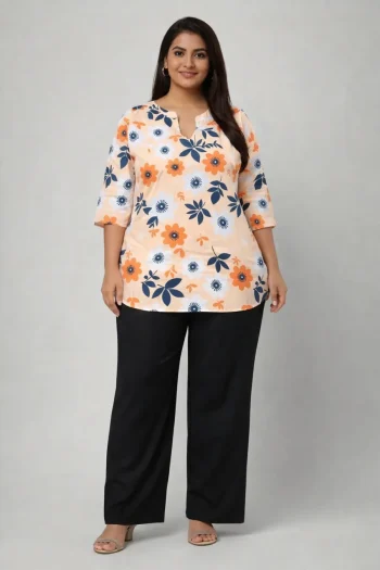 FANCY  RAYON DIGITAL PRINT WORK TOP PALAZZO SET ORANGE