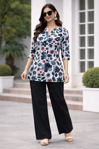 FANCY RAYON DIGITAL PRINT WORK TOP PALAZZO SET BLACK