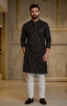 FANCY RAYON EMBROIDERY +  SEQUENCE WORK MEN'S KURTA PAYJAMA BLACK