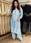 FANCY RAYON EMBROIDERY WORK KURTI PALAZZO SET SKY