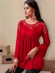 FANCY RAYON EMBROIDERY WORK ONLY TOP RED