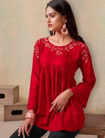 FANCY RAYON EMBROIDERY WORK ONLY TOP RED