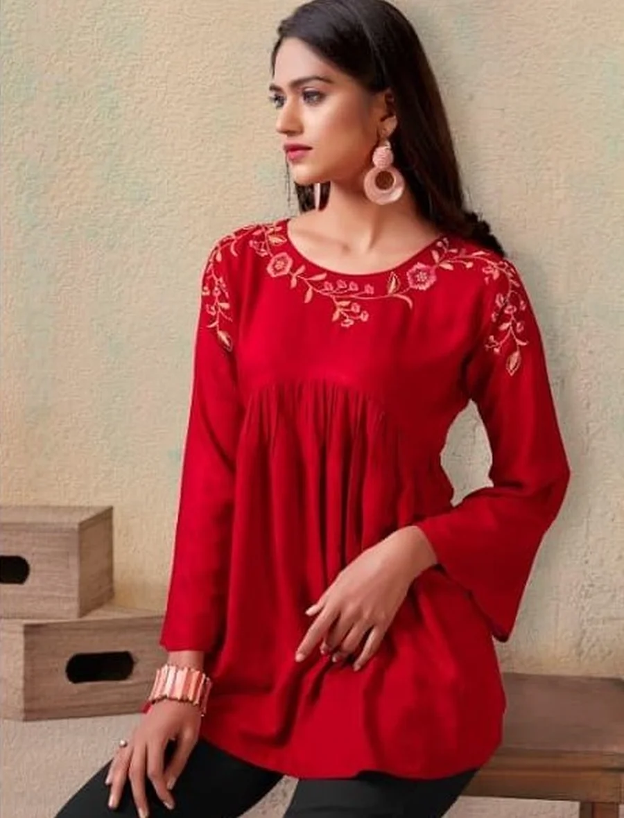 FANCY RAYON EMBROIDERY WORK ONLY TOP DAILY WEAR WHOLESALE PRICE ETHNIC GARMENT (3)