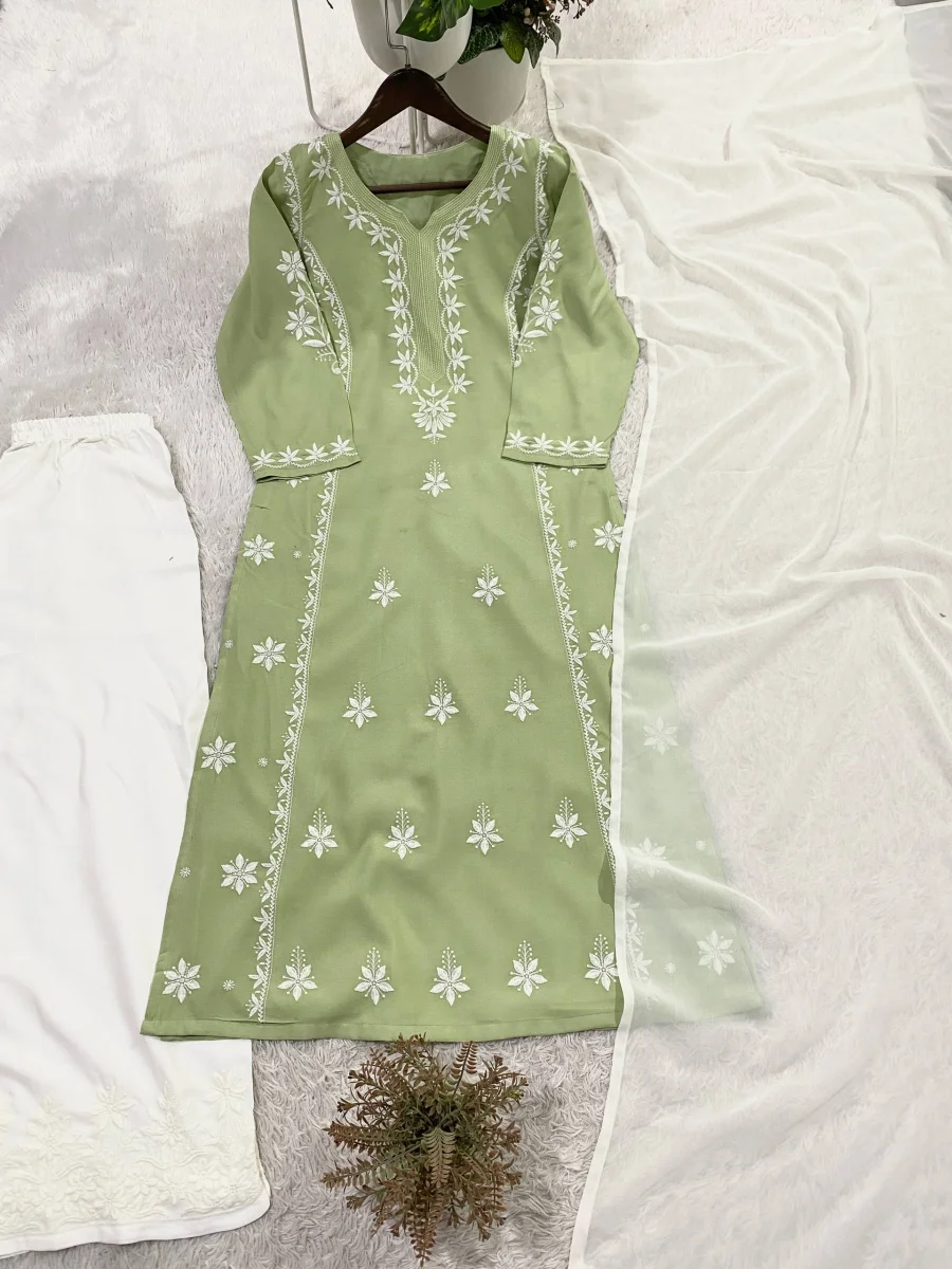 FANCY RAYON EMBROIDERY WORK TOP PALAZZO WITH DUPATTA OFFICE WEAR WHOLESALE PRICE ETHNIC GARMENT (2)
