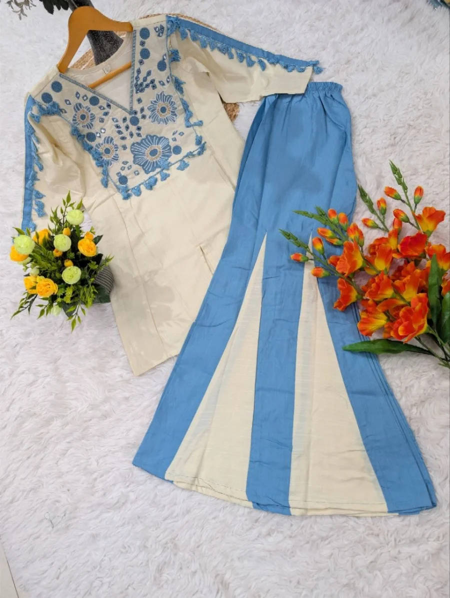 FANCY RAYON SEQUENCE EMBROIDERY WORK TOP PALAZZO SET PARTY WEAR WHOLESALE PRICE ETHNIC GARMENT (8)