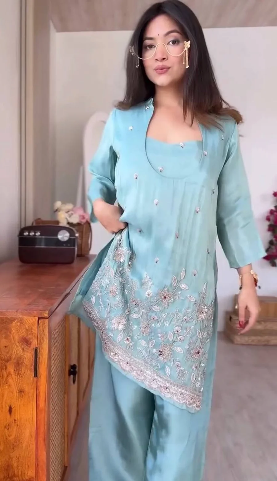 FANCY ROMAN GLASS EMBROIDERY SEQUENCE WORK TOP BOTTOM SET FESTIVE WEAR WHOLESALE PRICE ETHNIC GARMENT (5)