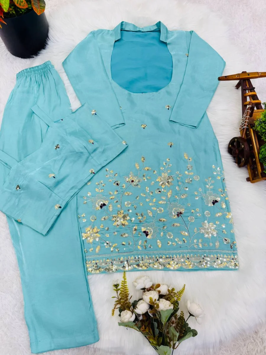 FANCY ROMAN GLASS EMBROIDERY SEQUENCE WORK TOP BOTTOM SET FESTIVE WEAR WHOLESALE PRICE ETHNIC GARMENT (6)