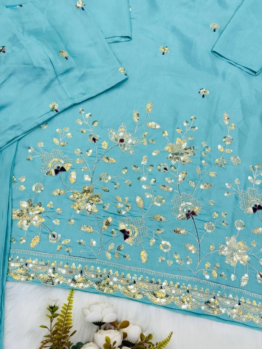 FANCY ROMAN GLASS EMBROIDERY SEQUENCE WORK TOP BOTTOM SET FESTIVE WEAR WHOLESALE PRICE ETHNIC GARMENT (8)