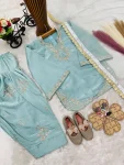 FANCY ROMAN GLASS SILK EMBROIDERY 3 MM SEQUENCE WORK WITH RIVET MOTI WORK KID’S TOP PATIYALA WITH DUPATTA FESTIVE WEAR WHOLESALE PRICE ETHNIC GARMENT (2)