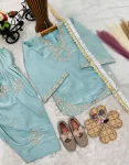 FANCY ROMAN GLASS SILK EMBROIDERY 3 MM SEQUENCE WORK WITH RIVET MOTI WORK KID’S TOP PATIYALA WITH DUPATTA FESTIVE WEAR WHOLESALE PRICE ETHNIC GARMENT (2)