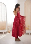 FANCY ROMAN SILK EMBROIDERY SEQUENCE WORK GOWN BOTTOM WITH DUPATTA WEDDING WEAR WHOLESALE PRICE ETHNIC GARMENT (8)