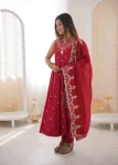 FANCY ROMAN SILK EMBROIDERY SEQUENCE WORK GOWN BOTTOM WITH DUPATTA WEDDING WEAR WHOLESALE PRICE ETHNIC GARMENT (8)
