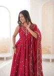 FANCY ROMAN SILK EMBROIDERY SEQUENCE WORK GOWN BOTTOM WITH DUPATTA WEDDING WEAR WHOLESALE PRICE ETHNIC GARMENT (8)