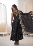 FANCY ROMAN SILK EMBROIDERY SEQUENCE WORK GOWN BOTTOM WITH DUPATTA BLACK