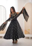 FANCY ROMAN SILK EMBROIDERY SEQUENCE WORK GOWN BOTTOM WITH DUPATTA WEDDING WEAR WHOLESALE PRICE ETHNIC GARMENT (2)