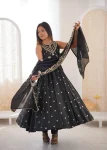 FANCY ROMAN SILK EMBROIDERY SEQUENCE WORK GOWN BOTTOM WITH DUPATTA WEDDING WEAR WHOLESALE PRICE ETHNIC GARMENT (2)