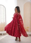 FANCY ROMAN SILK EMBROIDERY SEQUENCE WORK GOWN BOTTOM WITH DUPATTA WEDDING WEAR WHOLESALE PRICE ETHNIC GARMENT (8)