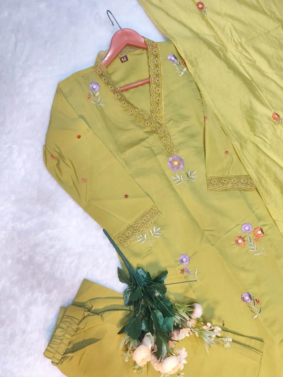FANCY ROMAN SILK EMBROIDERY WORK TOP BOTTOM WITH DUPATTA FESTIVE WEAR WHOLESALE PRICE ETHNIC GARMENT (11)