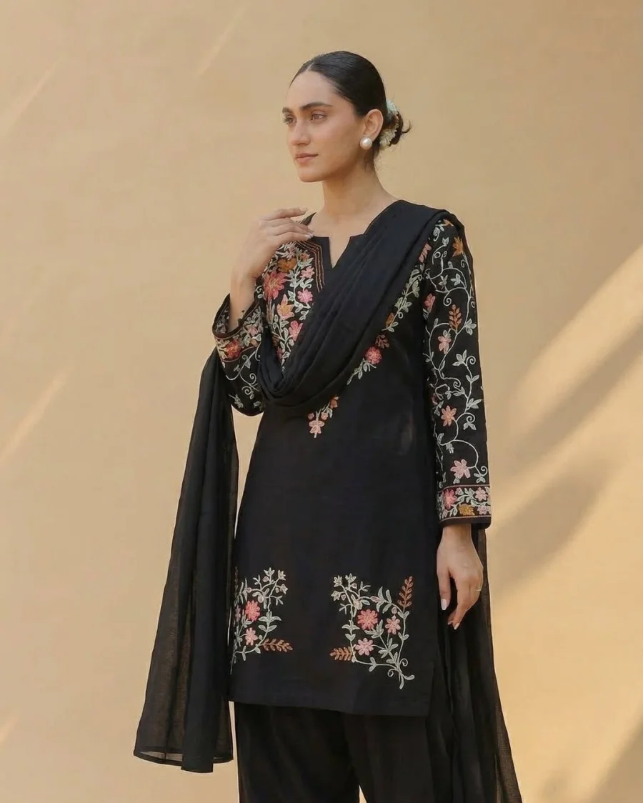 FANCY ROMAN SILK EMBROIDERY WORK TOP BOTTOM WITH DUPATTA FESTIVE WEAR WHOLESALE PRICE ETHNIC GARMENT (2)
