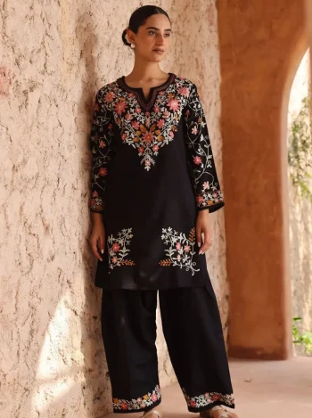 FANCY ROMAN SILK EMBROIDERY WORK TOP BOTTOM WITH DUPATTA BLACK
