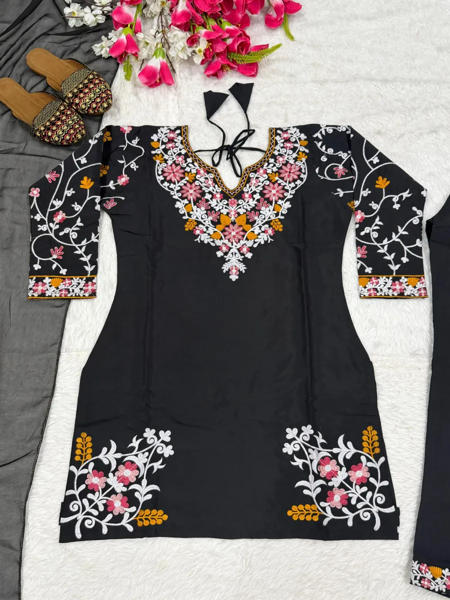 FANCY ROMAN SILK EMBROIDERY WORK TOP BOTTOM WITH DUPATTA FESTIVE WEAR WHOLESALE PRICE ETHNIC GARMENT (7)